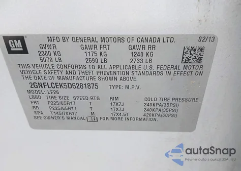 2013 Chevrolet Equinox Ls from USA, damaged, VIN 2GNFLCEK5D6281875